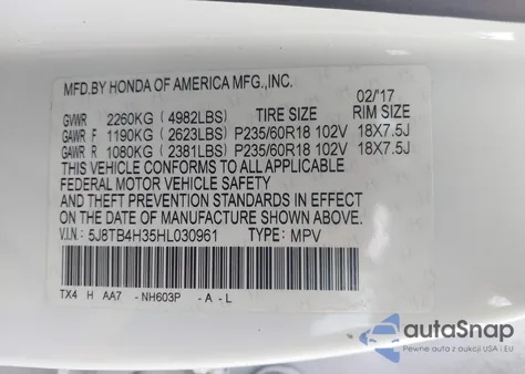 2017 Acura Rdx Acurawatch Plus Package из США, поврежденный, VIN 5J8TB4H35HL030961